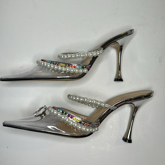Mach & Mach Diamond of Elizabeth PVC Mules in Clear Silver Faux Pearl sz 38 8 US - Picture 9 of 17